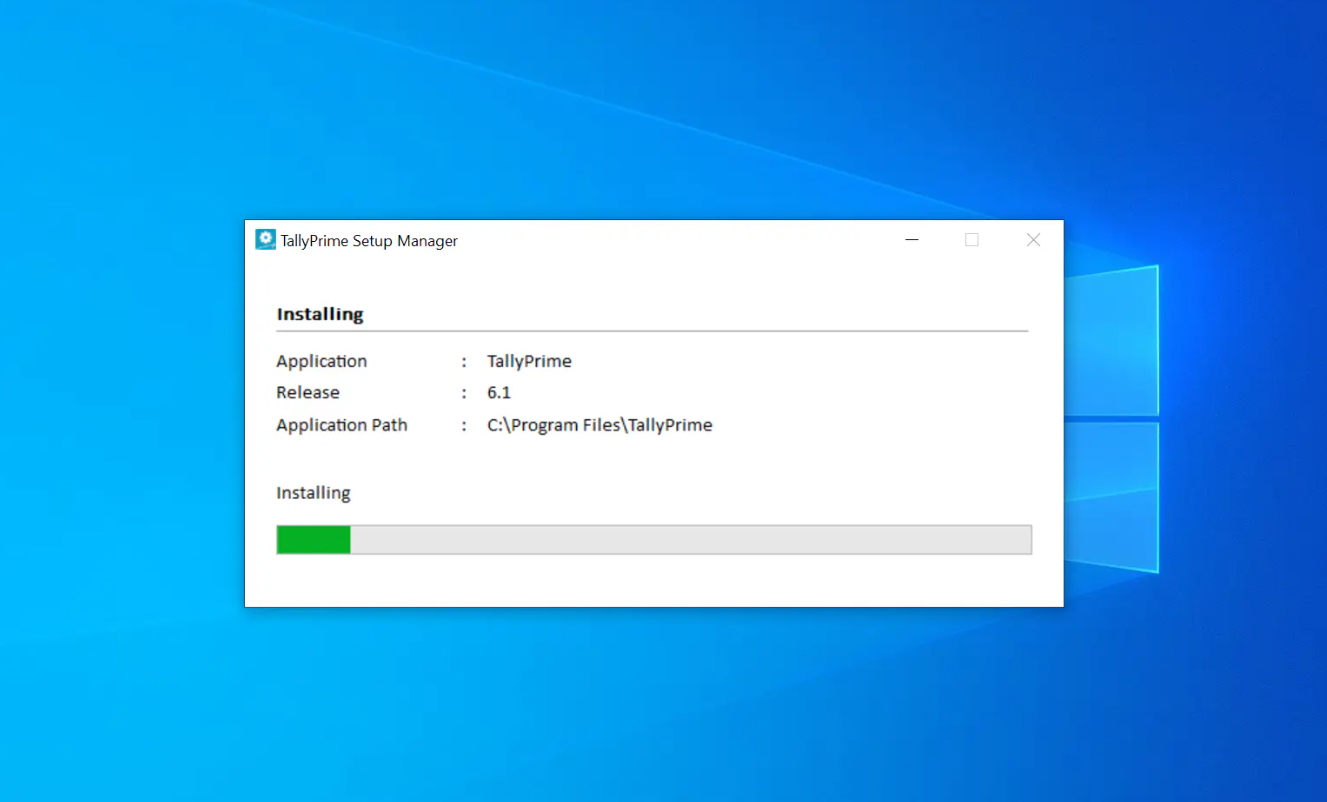 TallyPrime setup progress bar imae 